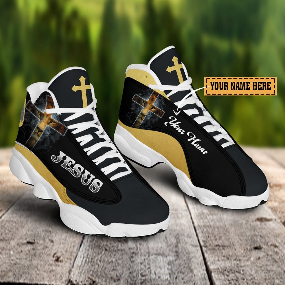 Black And Yellow Lion Jesus J13 Shoes - Personalized Name Faith Shoes - Jesus Shoes