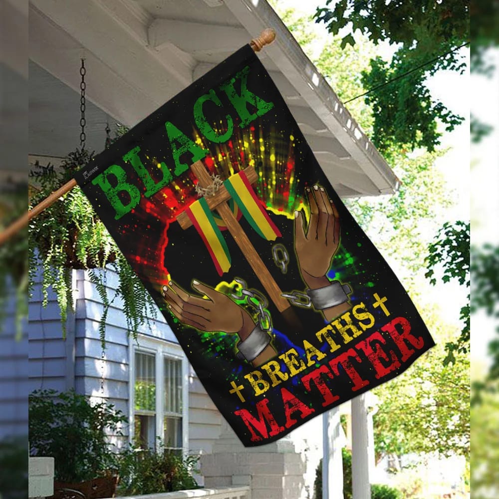 Black Breaths Matter Christian Cross Flag - Outdoor Christian House Flag - Christian Garden Flags