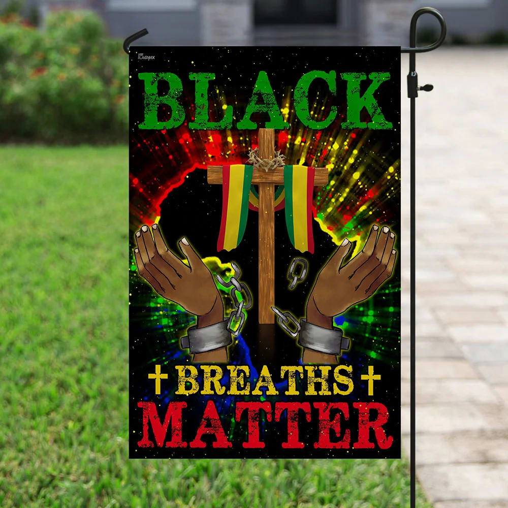 Black Breaths Matter Christian Cross Flag - Outdoor Christian House Flag - Christian Garden Flags