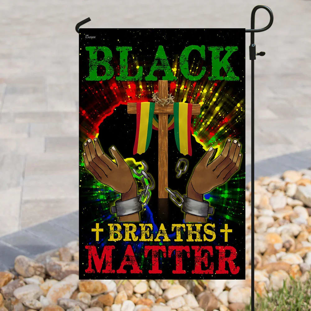 Black Breaths Matter Christian Cross Flag - Outdoor Christian House Flag - Christian Garden Flags