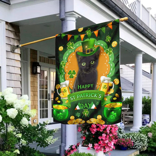 Black Cat 1 House Flag - St Patrick's Day Garden Flag - Outdoor St Patrick's Day Decor