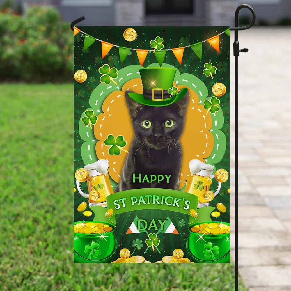 Black Cat 1 House Flag - St Patrick's Day Garden Flag - Outdoor St Patrick's Day Decor