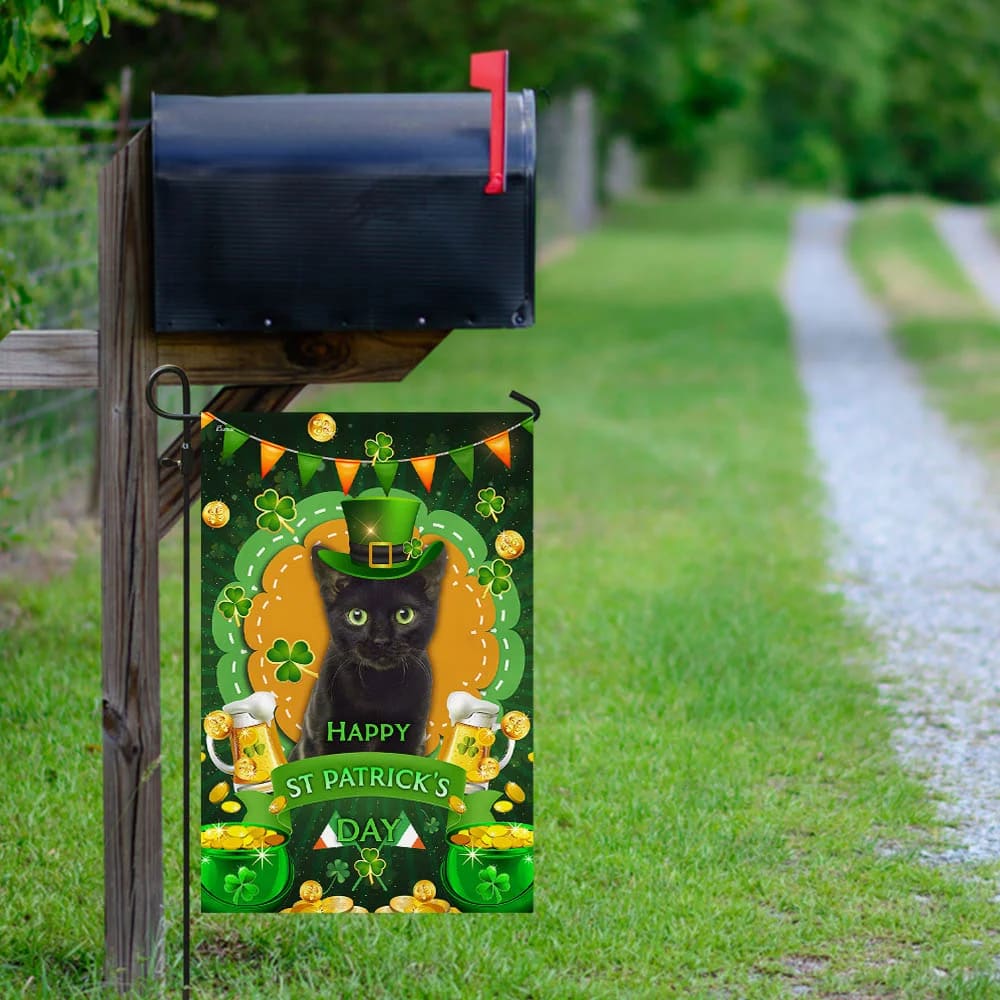 Black Cat 1 House Flag - St Patrick's Day Garden Flag - Outdoor St Patrick's Day Decor