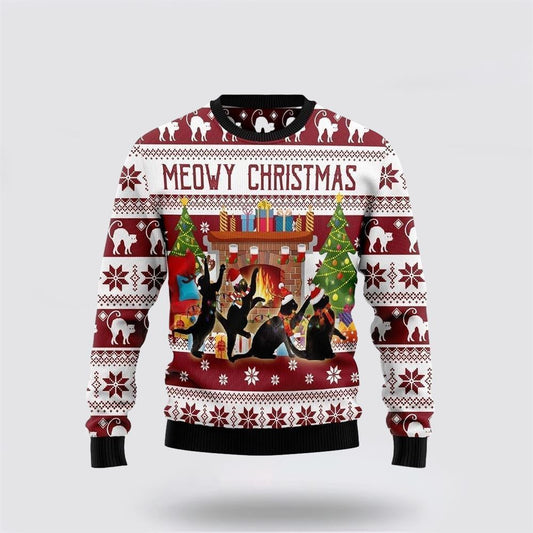 Black Cat Christmas Dancing Ugly Christmas Sweater For Men And Women, Best Gift For Christmas, Christmas Fashion Winter