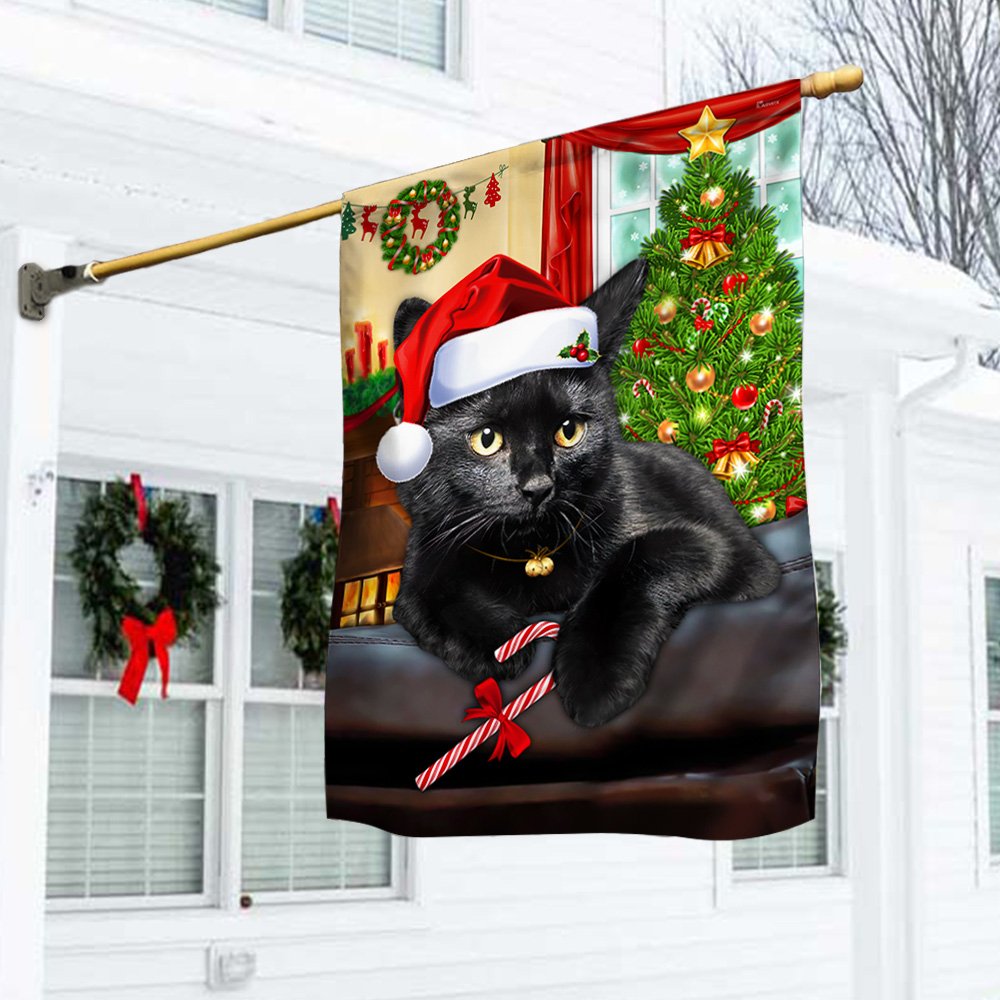 Black Cat Christmas Flag - Religious Christmas House Flags - Religious Christmas House Flags - Christmas Flags