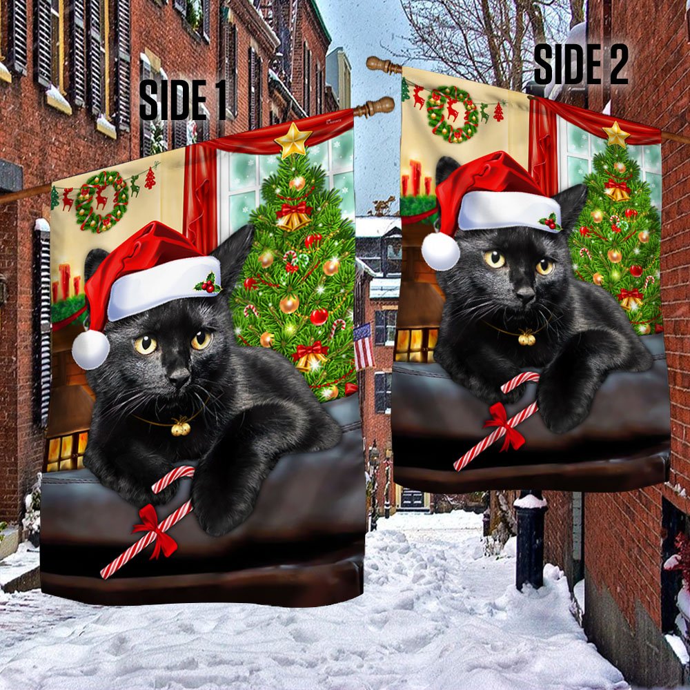 Black Cat Christmas Flag - Religious Christmas House Flags - Religious Christmas House Flags - Christmas Flags