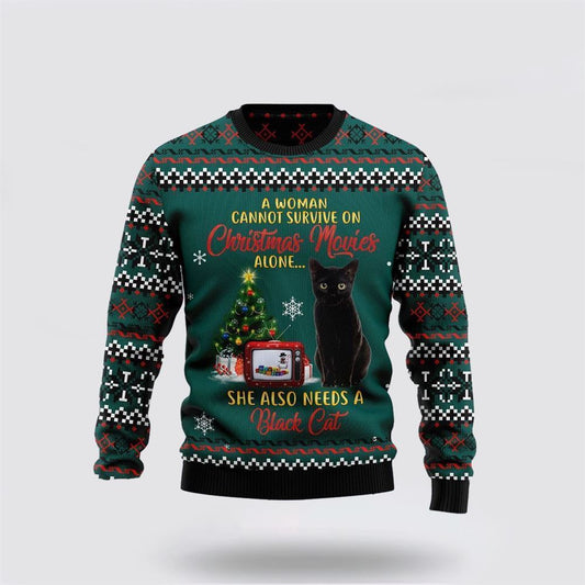 Black Cat Christmas Movie Ugly Christmas Sweater For Men And Women, Best Gift For Christmas, Christmas Fashion Winter