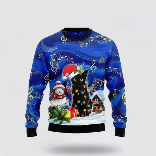 Black Cat Christmas Night Funny Family Ugly Christmas Sweater For Men And Women, Best Gift For Christmas, Christmas Fashion Winter