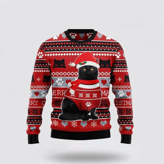 Black Cat Christmas Pattern Ugly Christmas Sweater For Men And Women, Best Gift For Christmas, Christmas Fashion Winter