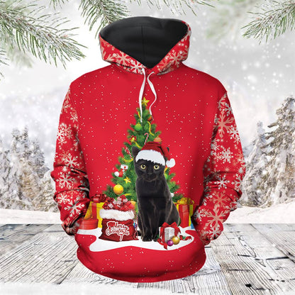 Black Cat Christmas Tree All Over Print 3D Hoodie For Men And Women, Best Gift For Cat lovers, Best Outfit Christmas