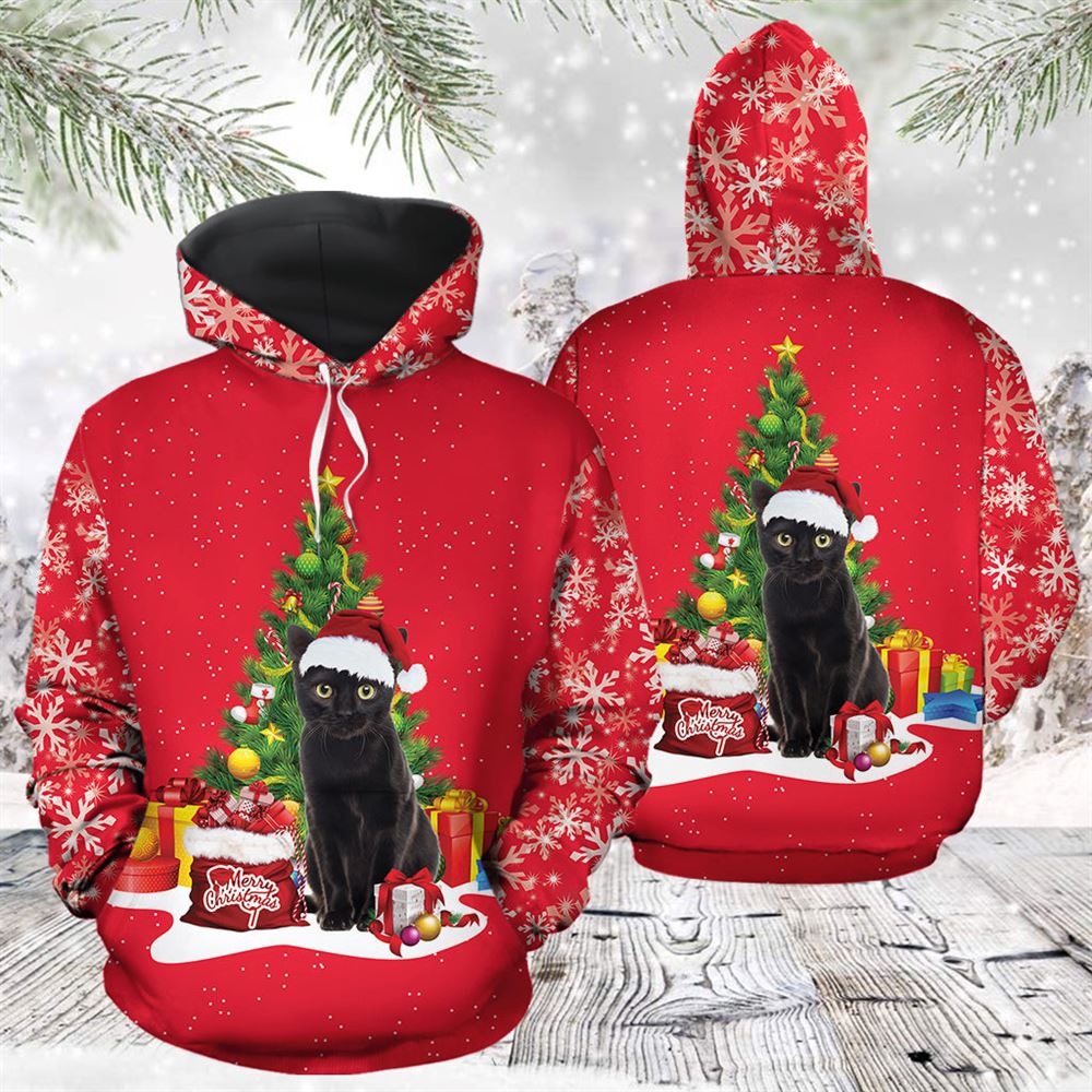 Black Cat Christmas Tree All Over Print 3D Hoodie For Men And Women, Best Gift For Cat lovers, Best Outfit Christmas