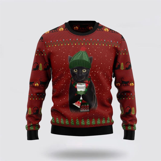 Black Cat Coffee Ugly Christmas Sweater For Men And Women, Best Gift For Christmas, Christmas Fashion Winter