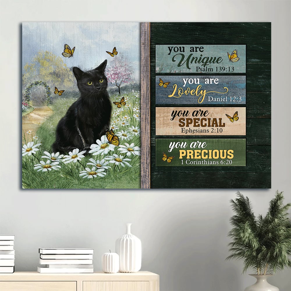 Black Cat Daisy Field Monarch Butterfly You Are Unique Canvas Wall Art - Christian Wall Decor