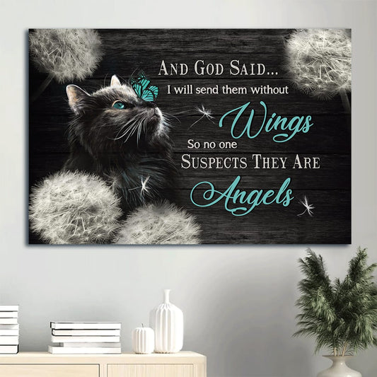 Black Cat Drawing Beautiful Night Dandelion And God Said Canvas Wall Art - Christian Wall Decor