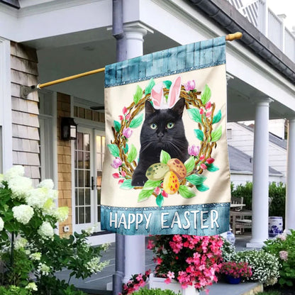 Black Cat Easter Day House Flag - Happy Easter Garden Flag - Decorative Easter Flags