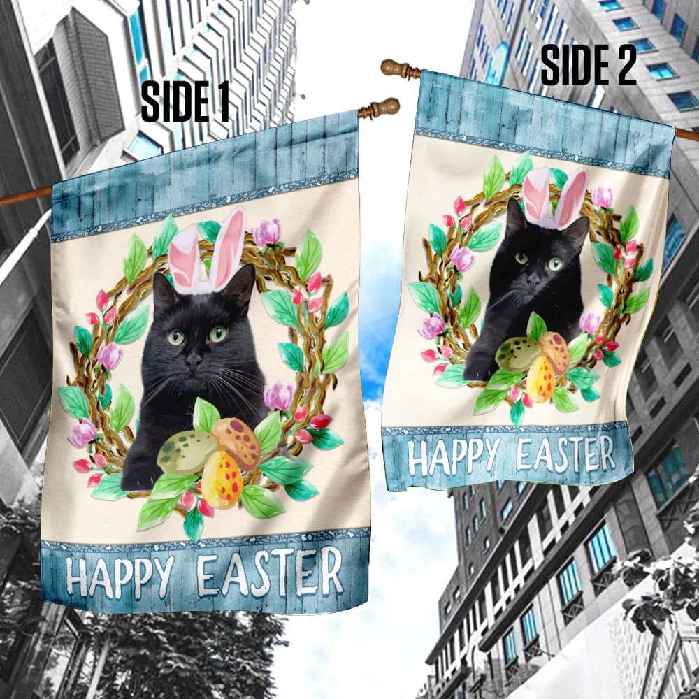 Black Cat Easter Day House Flag - Happy Easter Garden Flag - Decorative Easter Flags