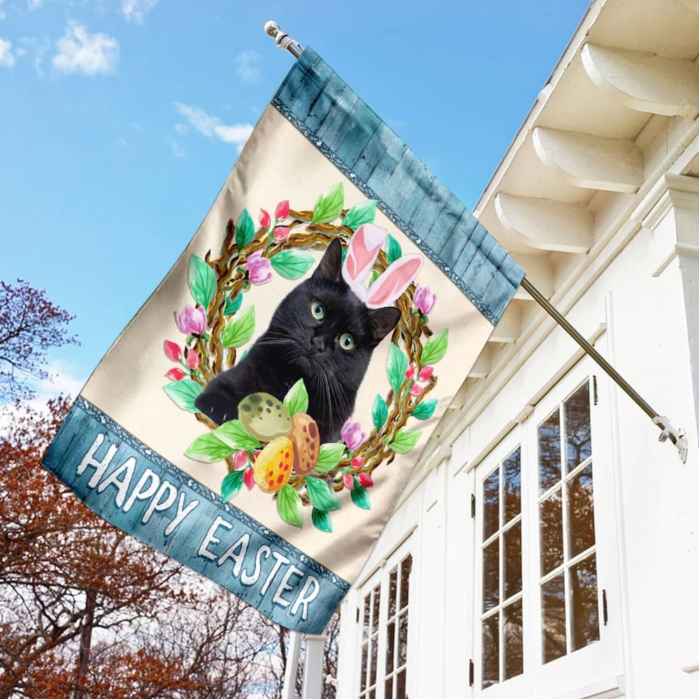 Black Cat Easter Day House Flag - Happy Easter Garden Flag - Decorative Easter Flags