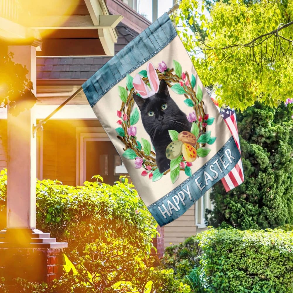 Black Cat Easter Day House Flag - Happy Easter Garden Flag - Decorative Easter Flags