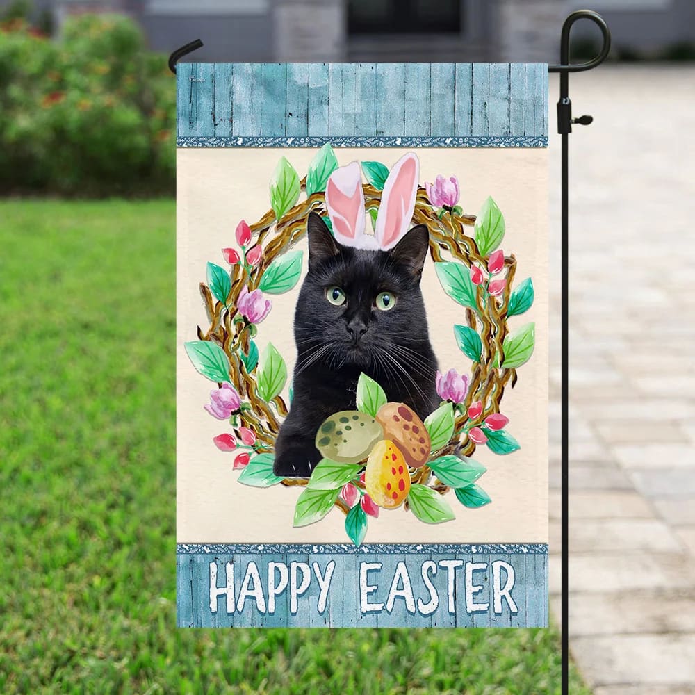 Black Cat Easter Day House Flag - Happy Easter Garden Flag - Decorative Easter Flags