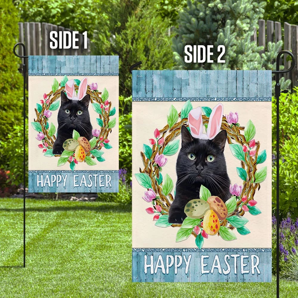 Black Cat Easter Day House Flag - Happy Easter Garden Flag - Decorative Easter Flags