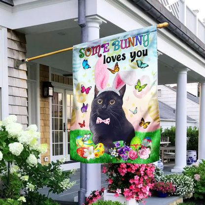 Black Cat Easter Some Bunny Loves You House Flag - Happy Easter Garden Flag - Decorative Easter Flags