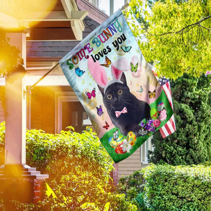 Black Cat Easter Some Bunny Loves You House Flag - Happy Easter Garden Flag - Decorative Easter Flags