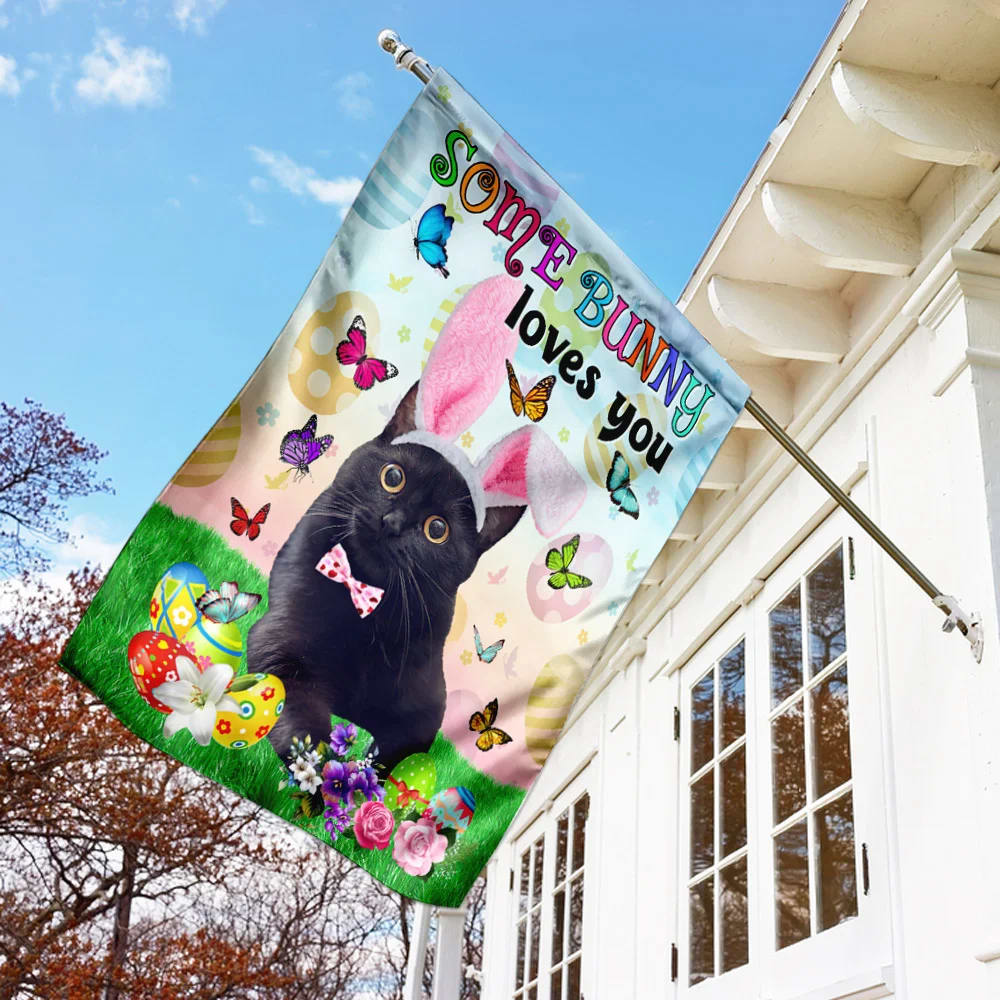 Black Cat Easter Some Bunny Loves You House Flag - Happy Easter Garden Flag - Decorative Easter Flags