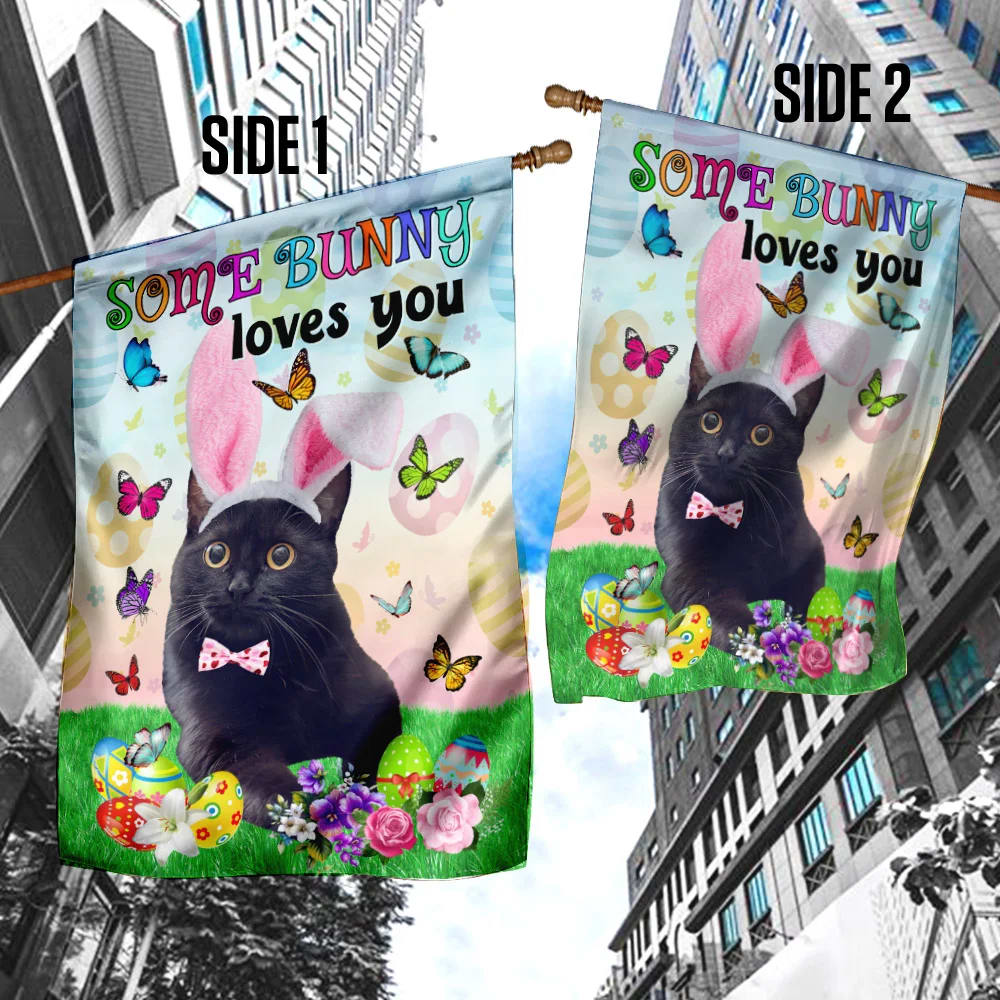 Black Cat Easter Some Bunny Loves You House Flag - Happy Easter Garden Flag - Decorative Easter Flags