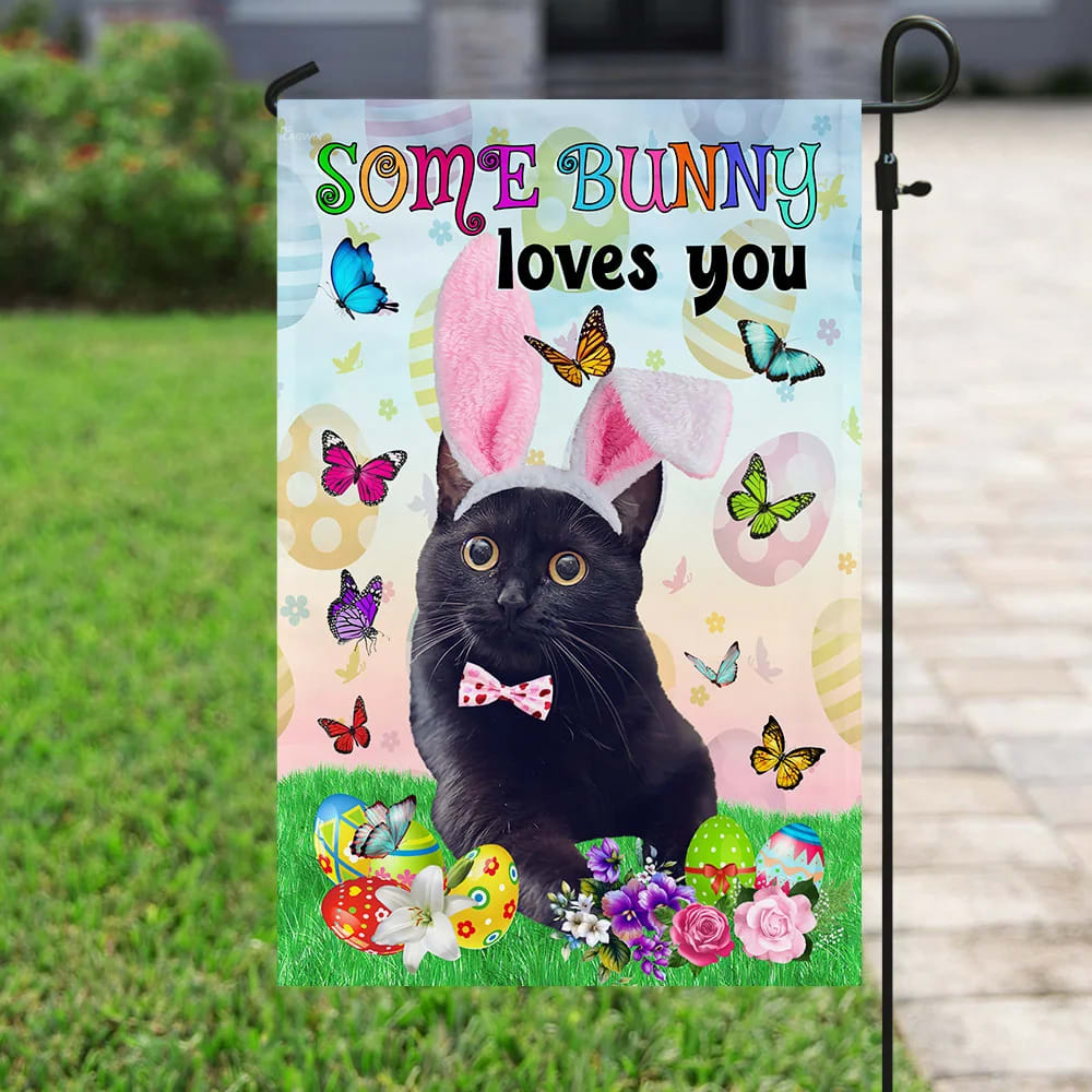 Black Cat Easter Some Bunny Loves You House Flag - Happy Easter Garden Flag - Decorative Easter Flags