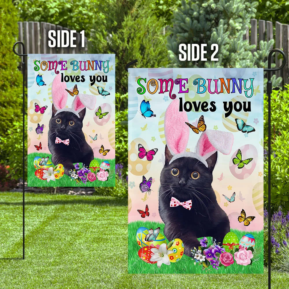 Black Cat Easter Some Bunny Loves You House Flag - Happy Easter Garden Flag - Decorative Easter Flags