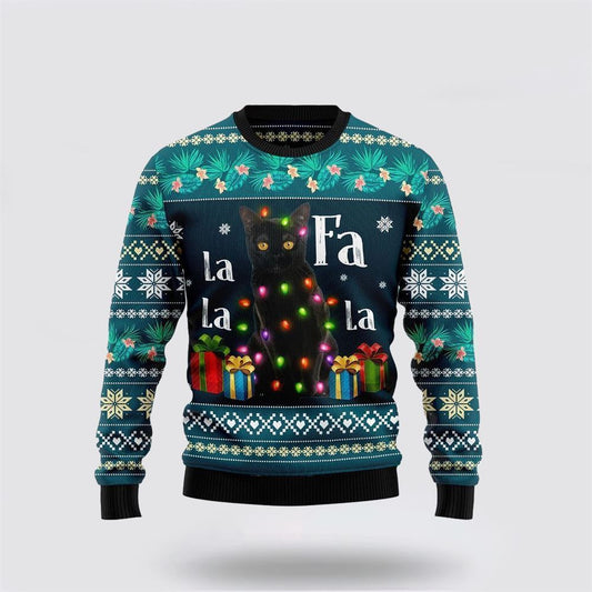 Black Cat Falalala Ugly Christmas Sweater For Men And Women, Best Gift For Christmas, Christmas Fashion Winter