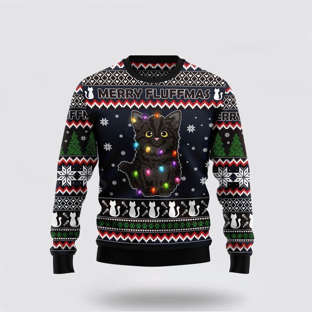 Black Cat Fluffmas Ugly Christmas Sweater For Men And Women, Best Gift For Christmas, Christmas Fashion Winter