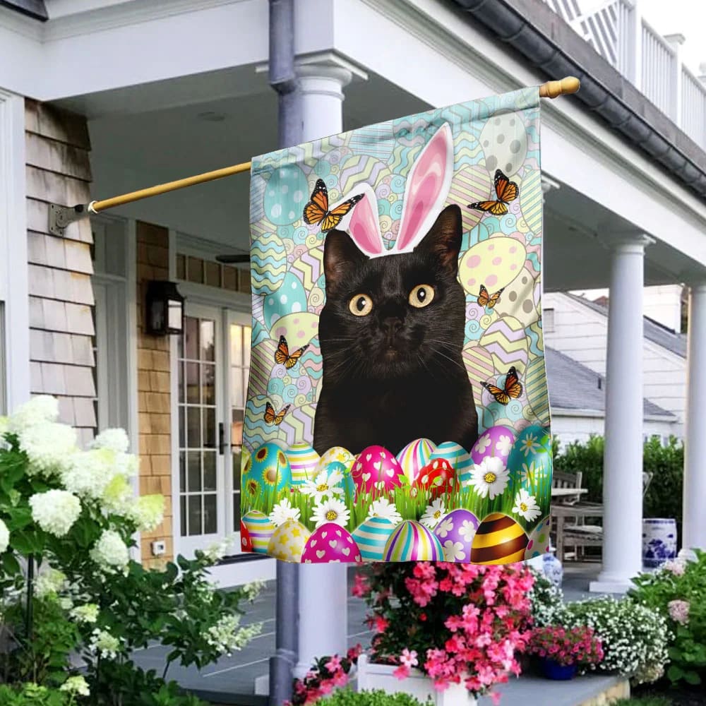 Black Cat Happy Easter House Flag - Easter Garden Flag - Easter Outdoor Decor