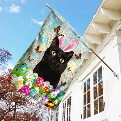Black Cat Happy Easter House Flag - Easter Garden Flag - Easter Outdoor Decor