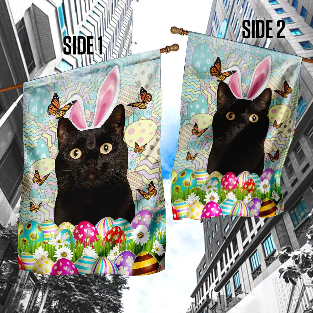 Black Cat Happy Easter House Flag - Easter Garden Flag - Easter Outdoor Decor