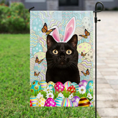 Black Cat Happy Easter House Flag - Easter Garden Flag - Easter Outdoor Decor