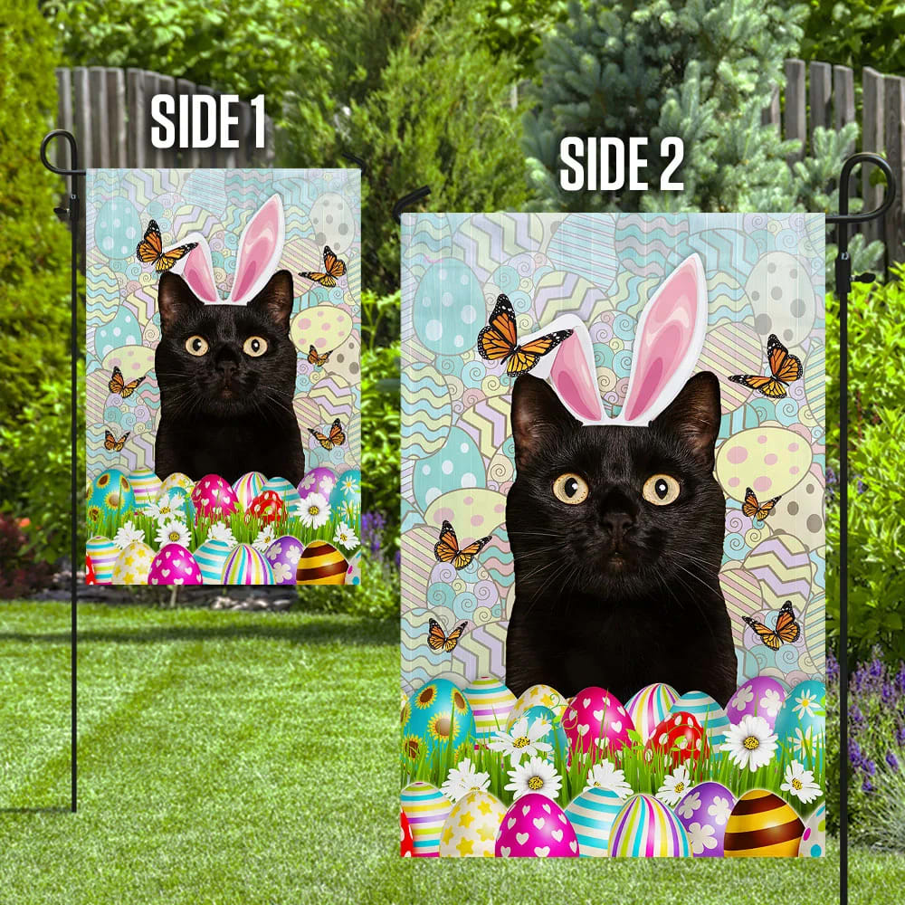 Black Cat Happy Easter House Flag - Easter Garden Flag - Easter Outdoor Decor