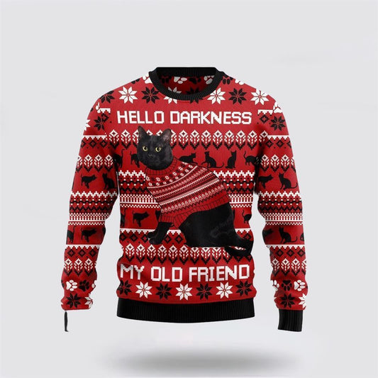 Black Cat Hello Darkness My Old Friend Ugly Christmas Sweater For Men And Women, Best Gift For Christmas, Christmas Fashion Winter