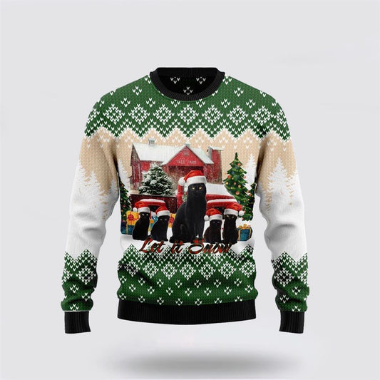 Black Cat Let It Snow Ugly Christmas Sweater For Men And Women, Best Gift For Christmas, Christmas Fashion Winter