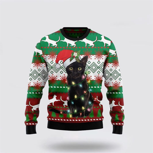 Black Cat Light Christmas Ugly Christmas Sweater For Men And Women, Best Gift For Christmas, Christmas Fashion Winter