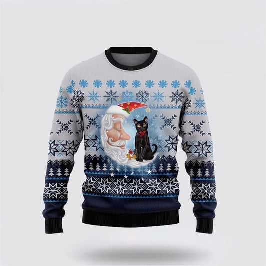 Black Cat Love Santa Moon Ugly Christmas Sweater For Men And Women, Best Gift For Christmas, Christmas Fashion Winter