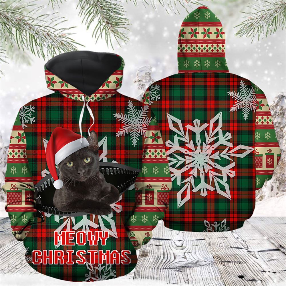 Black Cat Meowy Christmas 2 All Over Print 3D Hoodie For Men And Women, Best Gift For Cat lovers, Best Outfit Christmas
