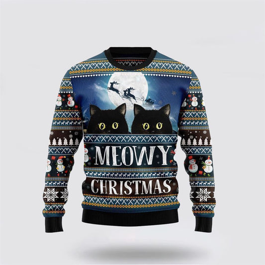 Black Cat Meowy Christmas Ugly Christmas Sweater For Men And Women, Best Gift For Christmas, Christmas Fashion Winter