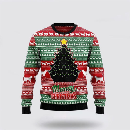Black Cat Meowy Ugly Christmas Sweater For Men And Women, Best Gift For Christmas, Christmas Fashion Winter