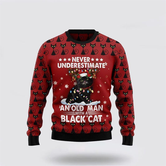 Black Cat Old Man Ugly Christmas Sweater For Men And Women, Best Gift For Christmas, Christmas Fashion Winter