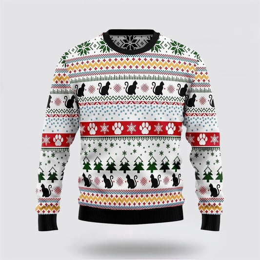 Black Cat Pattern Ugly Christmas Sweater For Men And Women, Best Gift For Christmas, Christmas Fashion Winter