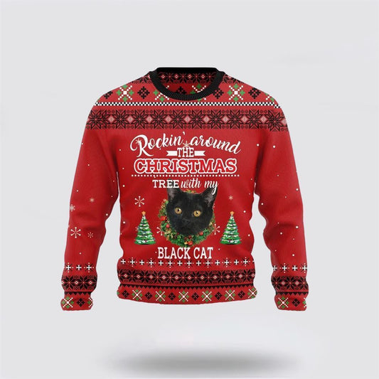 Black Cat Rockin Funny Family Ugly Christmas Sweater For Men And Women, Best Gift For Christmas, Christmas Fashion Winter
