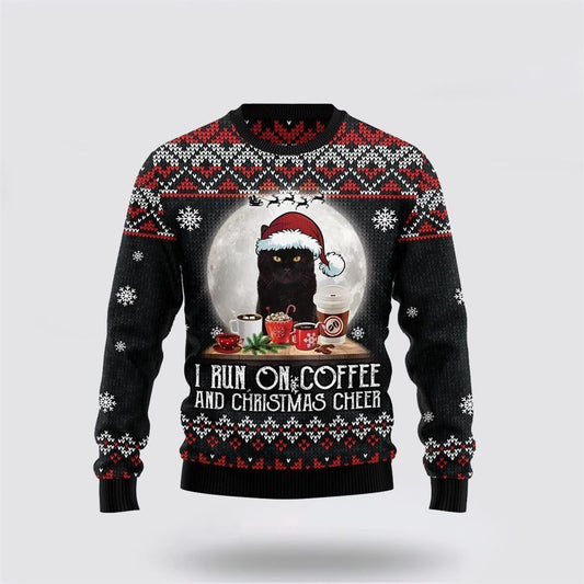 Black Cat Run On Coffee Ugly Christmas Sweater For Men And Women, Best Gift For Christmas, Christmas Fashion Winter