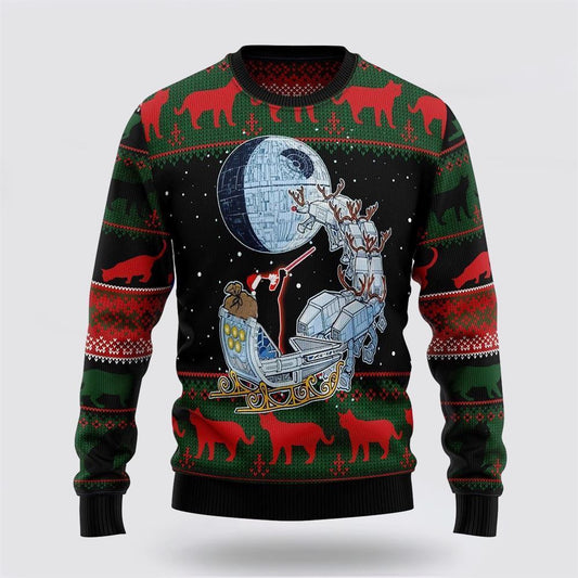 Black Cat Sleigh To Death Star Ugly Christmas Sweater For Men And Women, Best Gift For Christmas, Christmas Fashion Winter