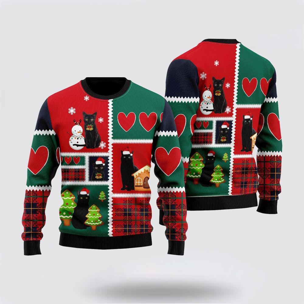 Black Cat Snow Ugly Christmas Sweater For Men And Women, Best Gift For Christmas, Christmas Fashion Winter